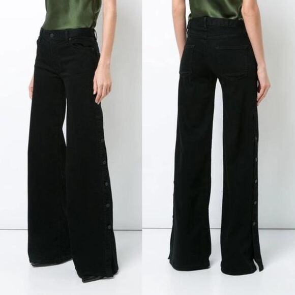 Nili Lotan Denim - Nili Lotan | Black Ena Low Rise Wide Leg Jeans Side Button Detail 24